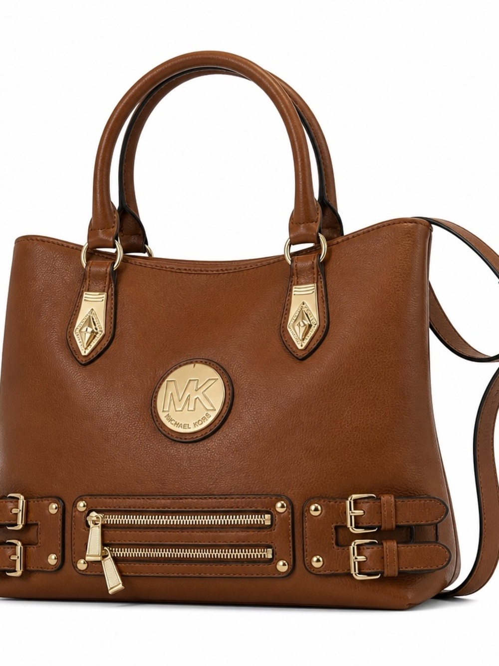 Michael Kors Cognac Brown Leather Satchel with Gold Accents